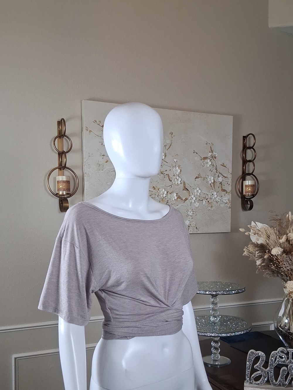 Victoria's Secret Women's Knot-Front Wrap Short Sleeve Top in Light Gray Medium - Picture 9 of 14